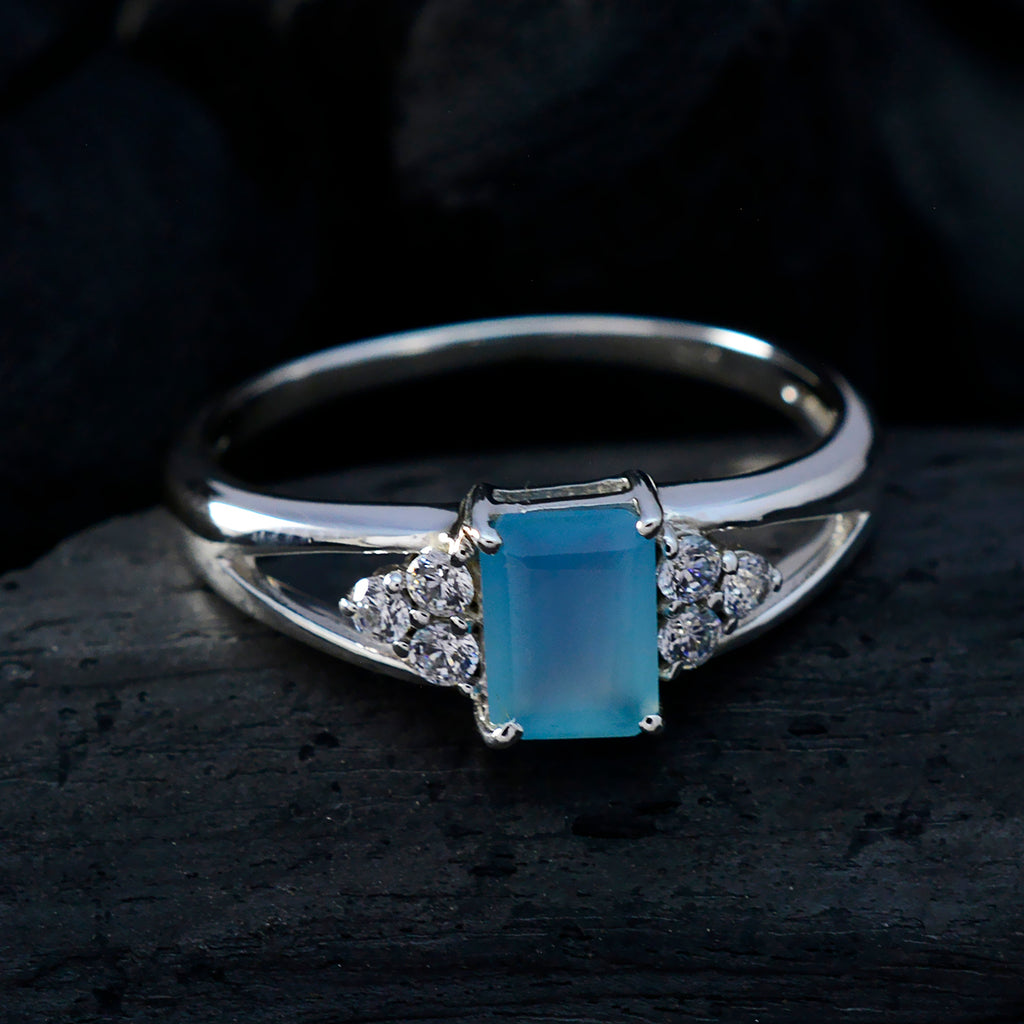 Aqua Chalcedony Halo American Sterling Silver Green Gemstone Dainty Contemporary Ring Jewelry