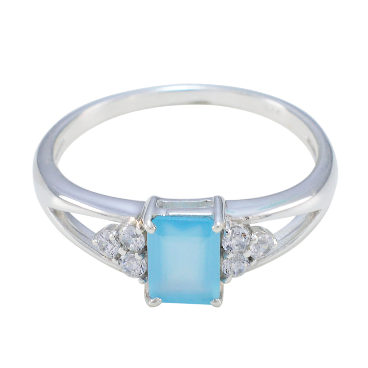 Aqua Chalcedony Halo American Sterling Silver Green Gemstone Dainty Contemporary Ring Jewelry Image principale du produit