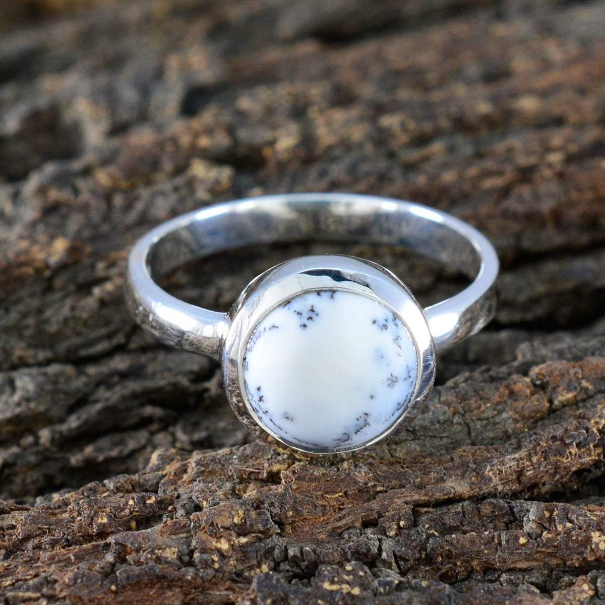 Agate Solitaire Indian Silver White Gemstone Slim Glamorous Ring Jewelry