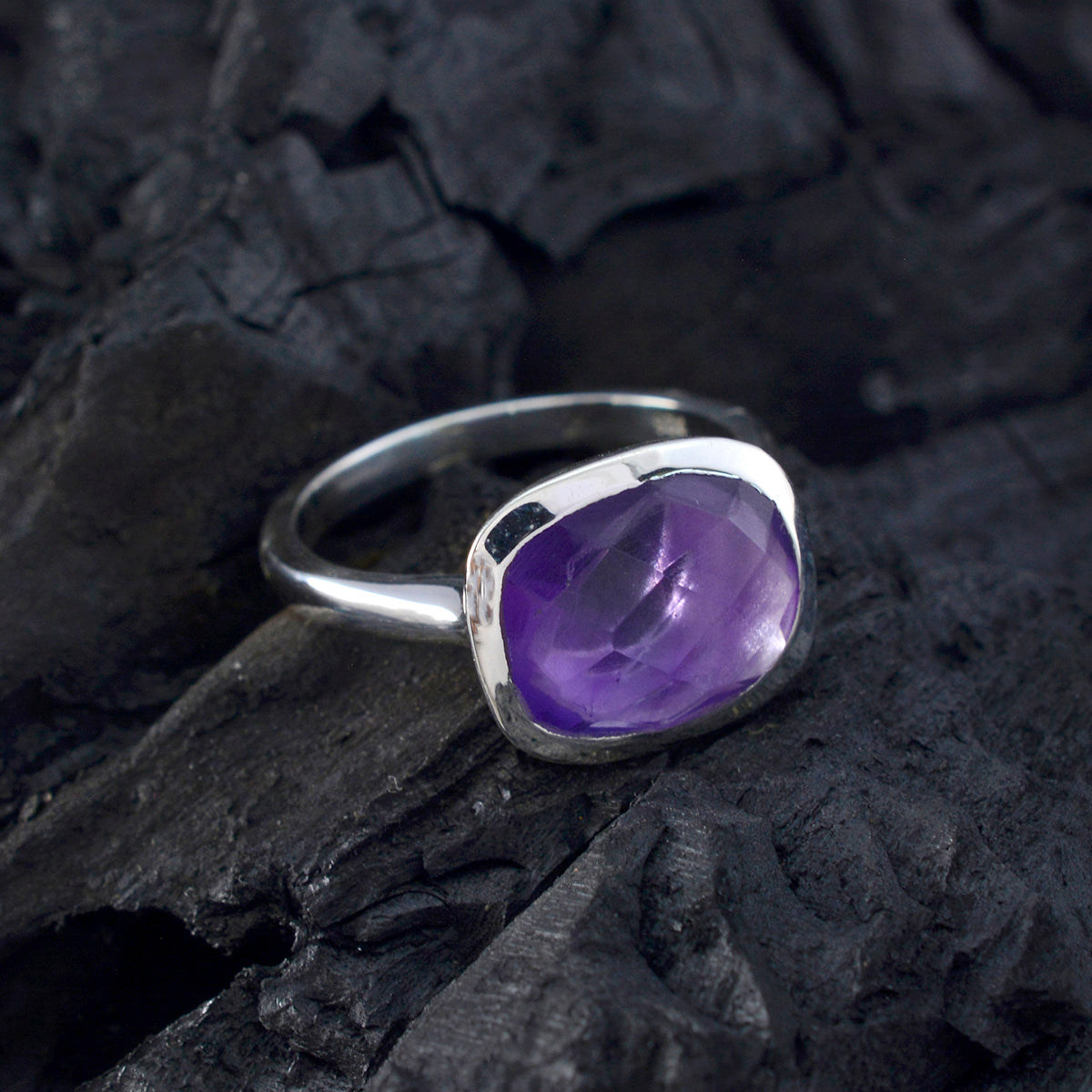 Amethyst Solitaire Russian Sterling Silver Purple Gems Minimal Cultural Ring Jewelry