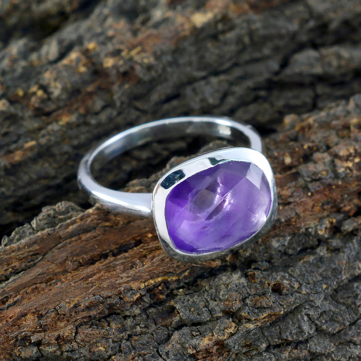 Amethyst Solitaire Russian Sterling Silver Purple Gems Minimal Cultural Ring Jewelry