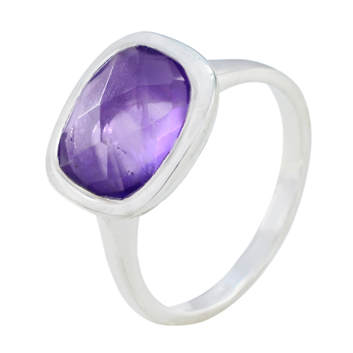 Amethist solitaire Russisch sterling zilver paarse edelstenen minimalistische culturele ring sieraden Secundaire afbeelding