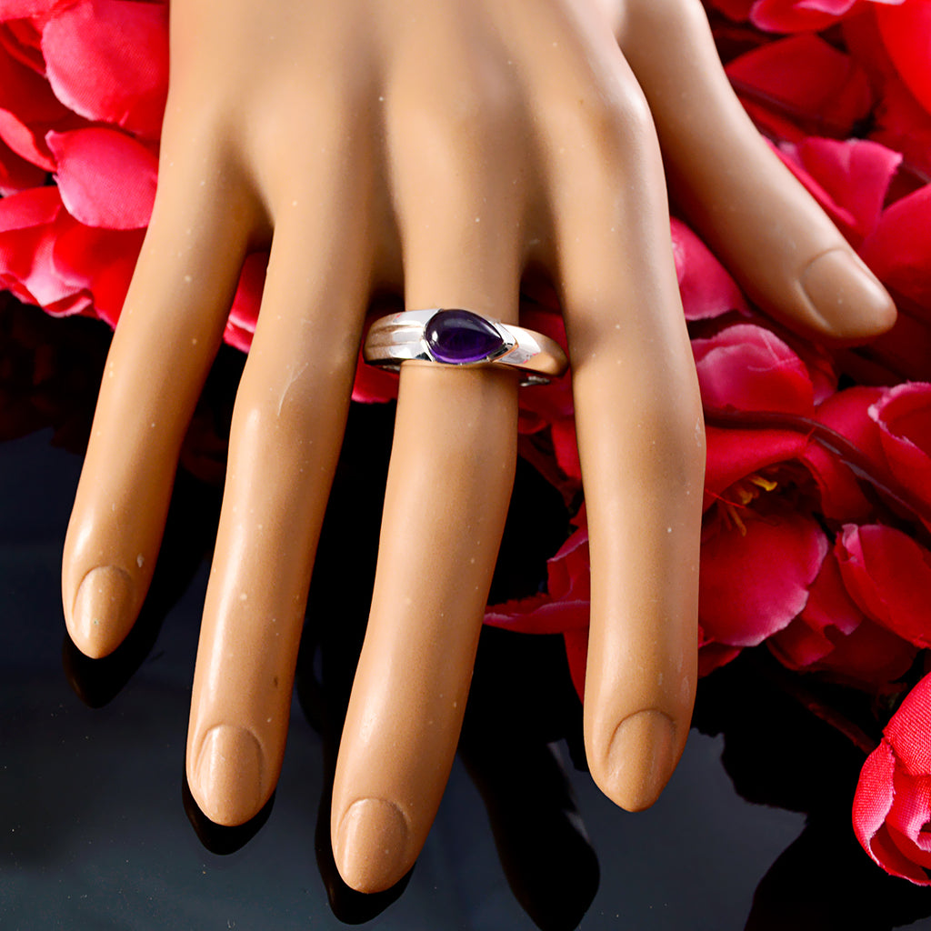 Amethyst Solitaire Indian Silver Purple Gems Classic propsel Ring Jewellery