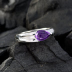 Amethyst Solitaire Indian Silver Purple Gems Classic propsel Ring Jewellery