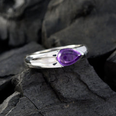 Amethyst Solitaire Indian Silver Purple Gems Classic propsel Ring Jewellery