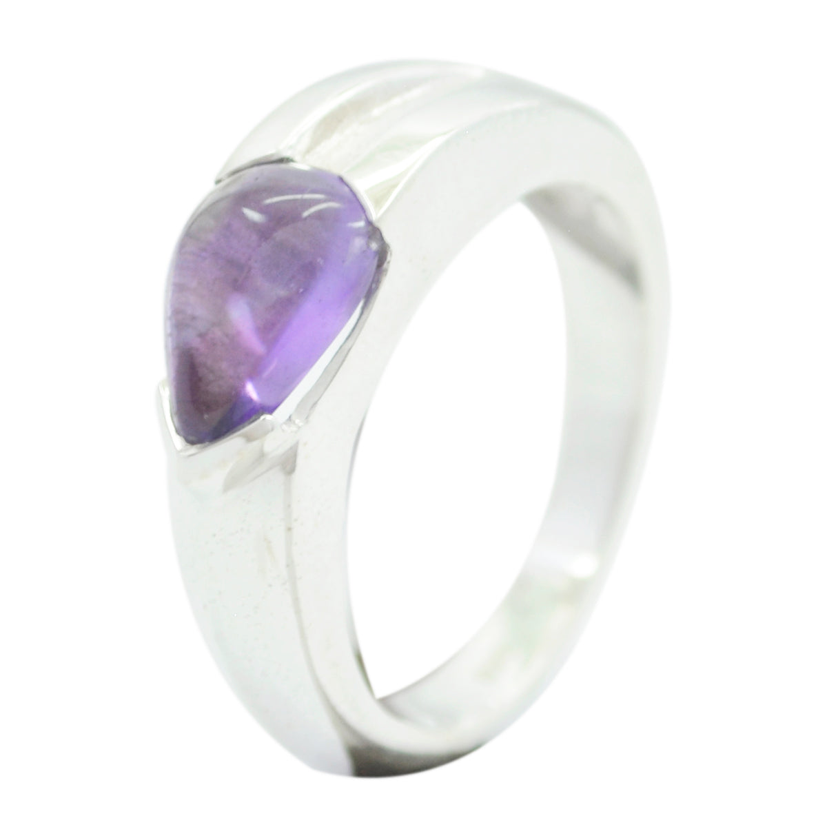 Amethyst Solitaire Indian Silver Purple Gems Classic propsel Ring Jewellery メイン画像