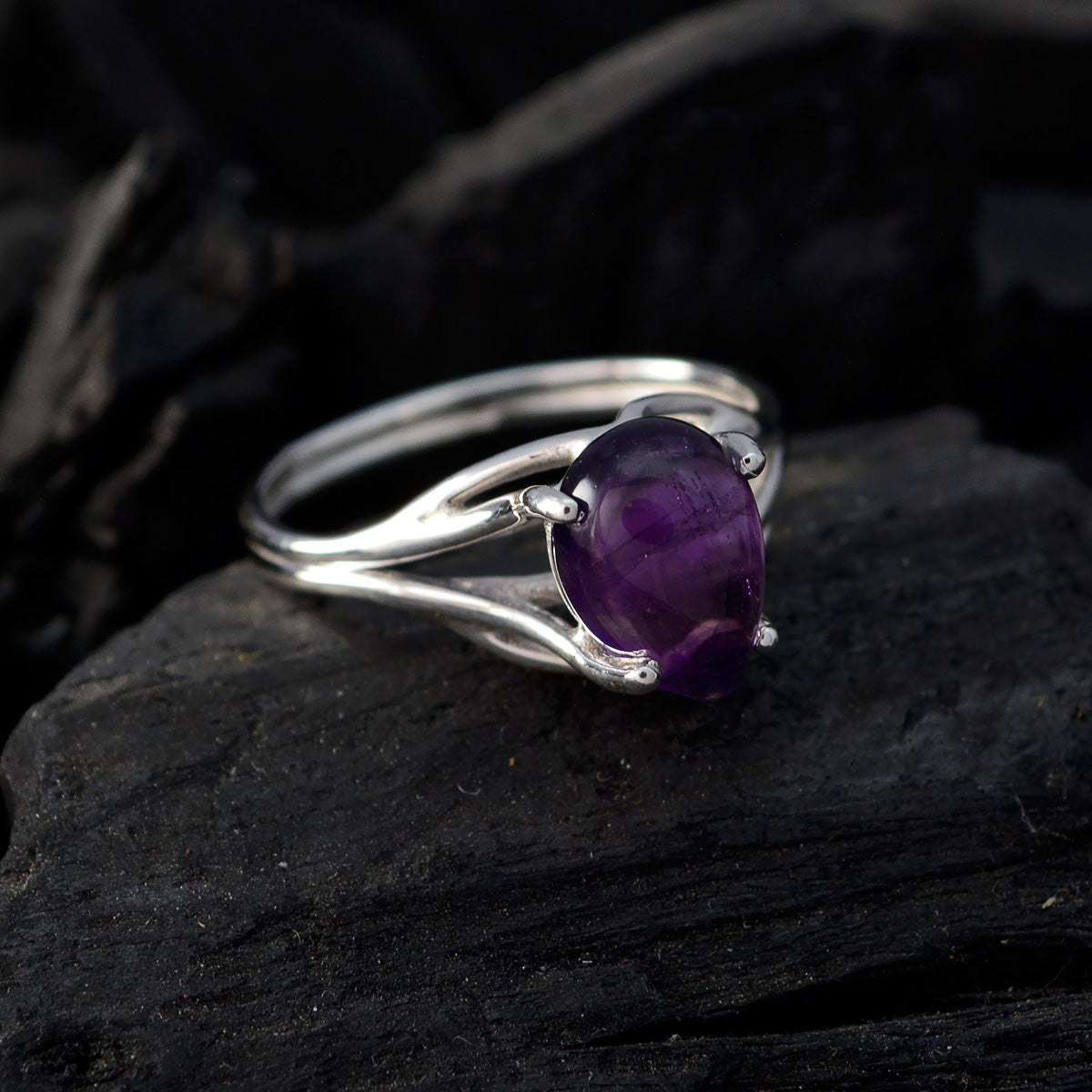 Amethyst Solitaire Korean 925 Sterling Silver Purple Gems Dainty Sophisticated Ring Jewellery