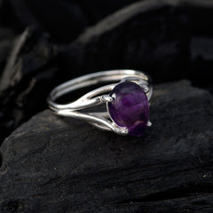 Amethyst Solitaire Korean 925 Sterling Silver Purple Gems Dainty Sophisticated Ring Jewellery