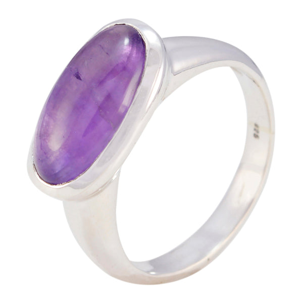 Amethyst Solitaire French Silver Purple Gemstone Mid weight Romantic Ring Jewelry