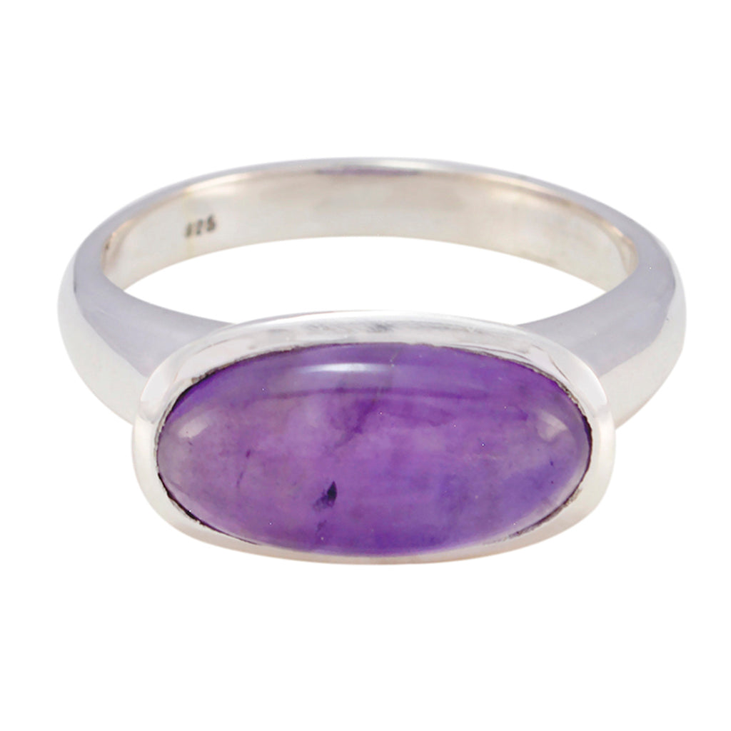 Amethyst Solitaire French Silver Purple Gemstone Mid weight Romantic Ring Jewelry