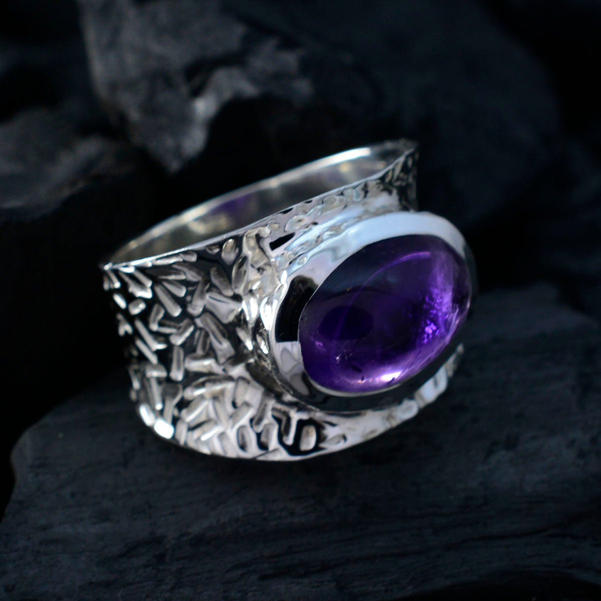 Amethyst Solitaire Indian 92.5 Silver Purple Gemstones Essential  engravings Ring Jewelry