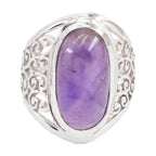 Amethyst Solitaire Middle Eastern Sterling Silver Purple Gemstone Mid weight Filigree Ring Jewelry