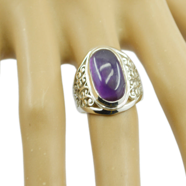 Amethyst Solitaire Middle Eastern Sterling Silver Purple Gemstone Mid weight Filigree Ring Jewelry