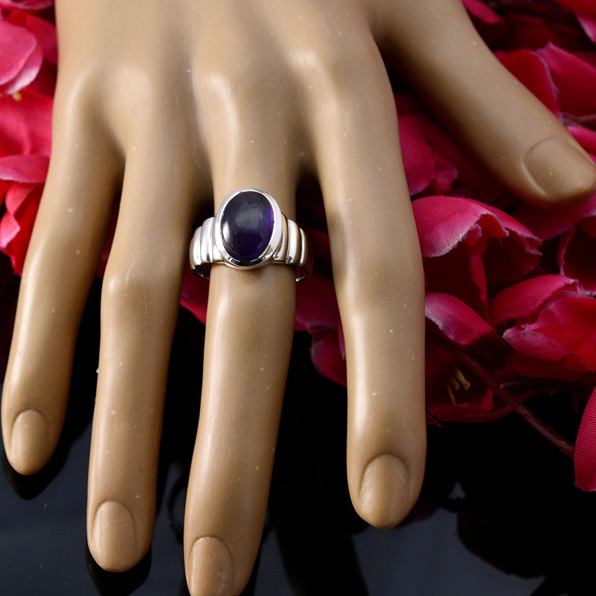 Amethyst Solitaire African Silver Purple Gems Classic Feminine Ring Jewellery