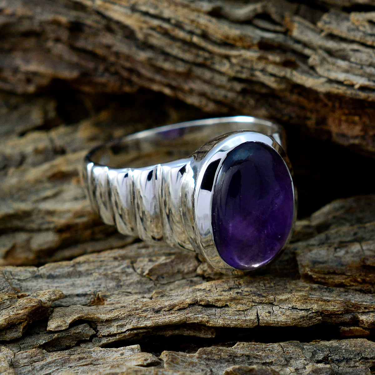 Amethyst Solitaire African Silver Purple Gems Classic Feminine Ring Jewellery