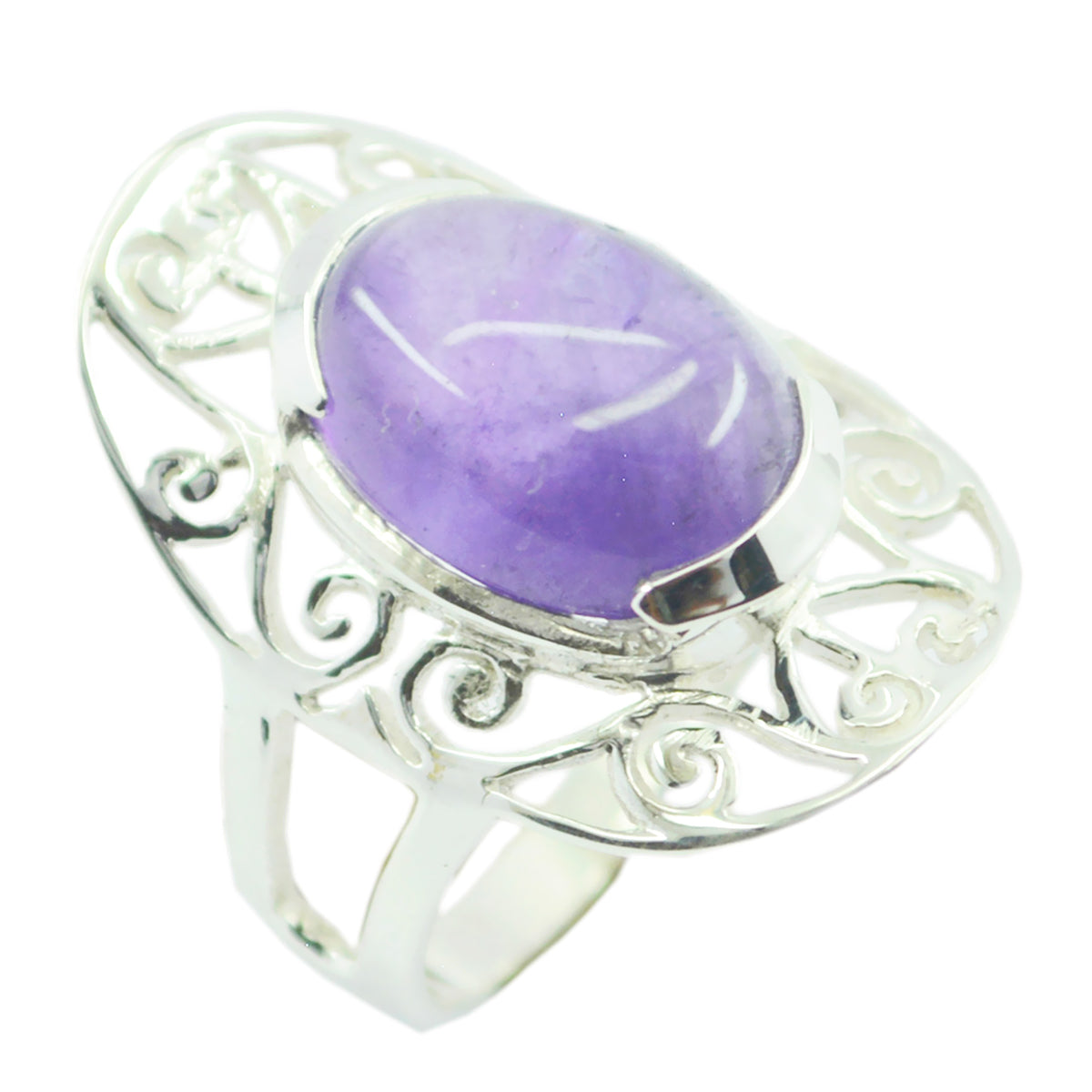 Amethyst Solitaire French 925 Sterling Silver Purple Gemstones Classic Art Deco Ring Jewellery Imagen principal del producto