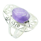 Amethyst Solitaire French 925 Sterling Silver Purple Gemstones Classic Art Deco Ring Jewellery