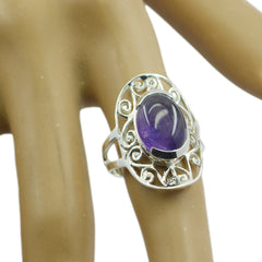 Amethyst Solitaire French 925 Sterling Silver Purple Gemstones Classic Art Deco Ring Jewellery