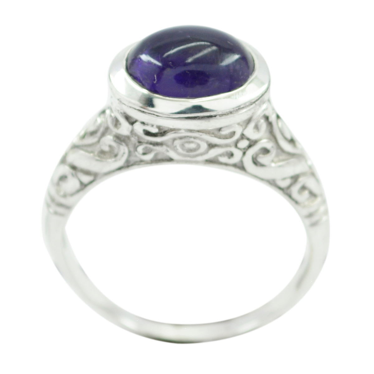 Amethyst Solitaire Moroccan Silver Purple Gems Minimal Art Deco Ring Jewellery Hoofdafbeelding