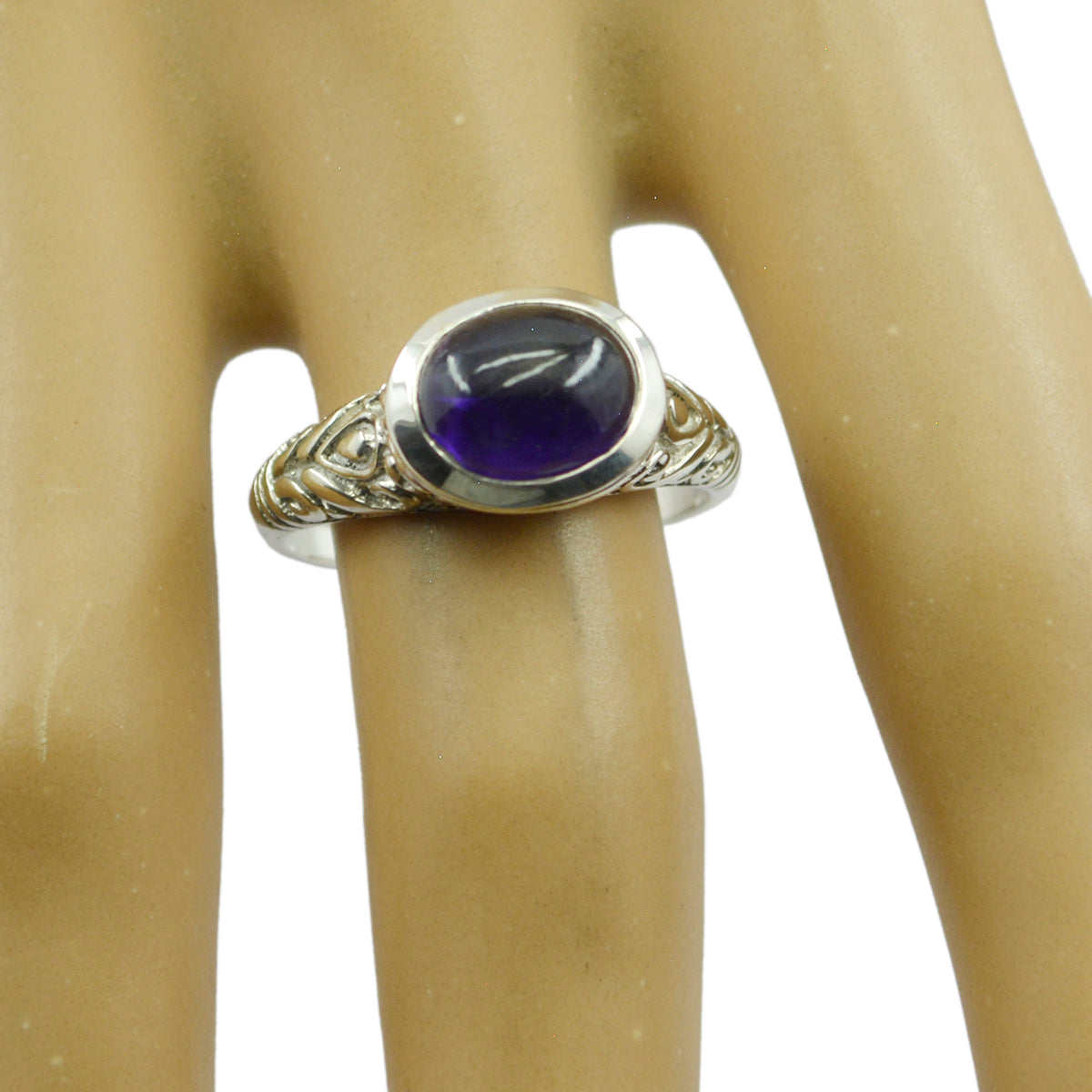 Amethist solitaire Marokkaanse zilveren paarse edelstenen minimalistische art deco ring sieraden Secundaire afbeelding