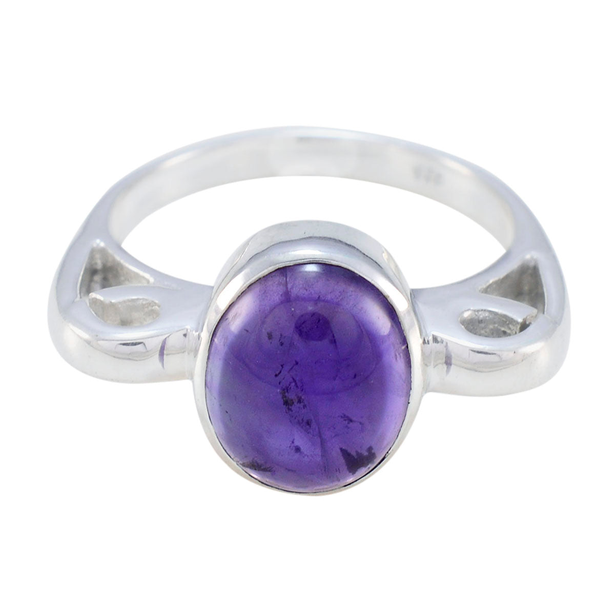 Amethyst Solitaire Indian Silver Purple Gemstone Mid weight Feminine Ring Jewelry Immagine principale del prodotto