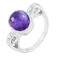 Amethyst Solitaire Indian Silver Purple Gemstone Mid weight Feminine Ring Jewelry
