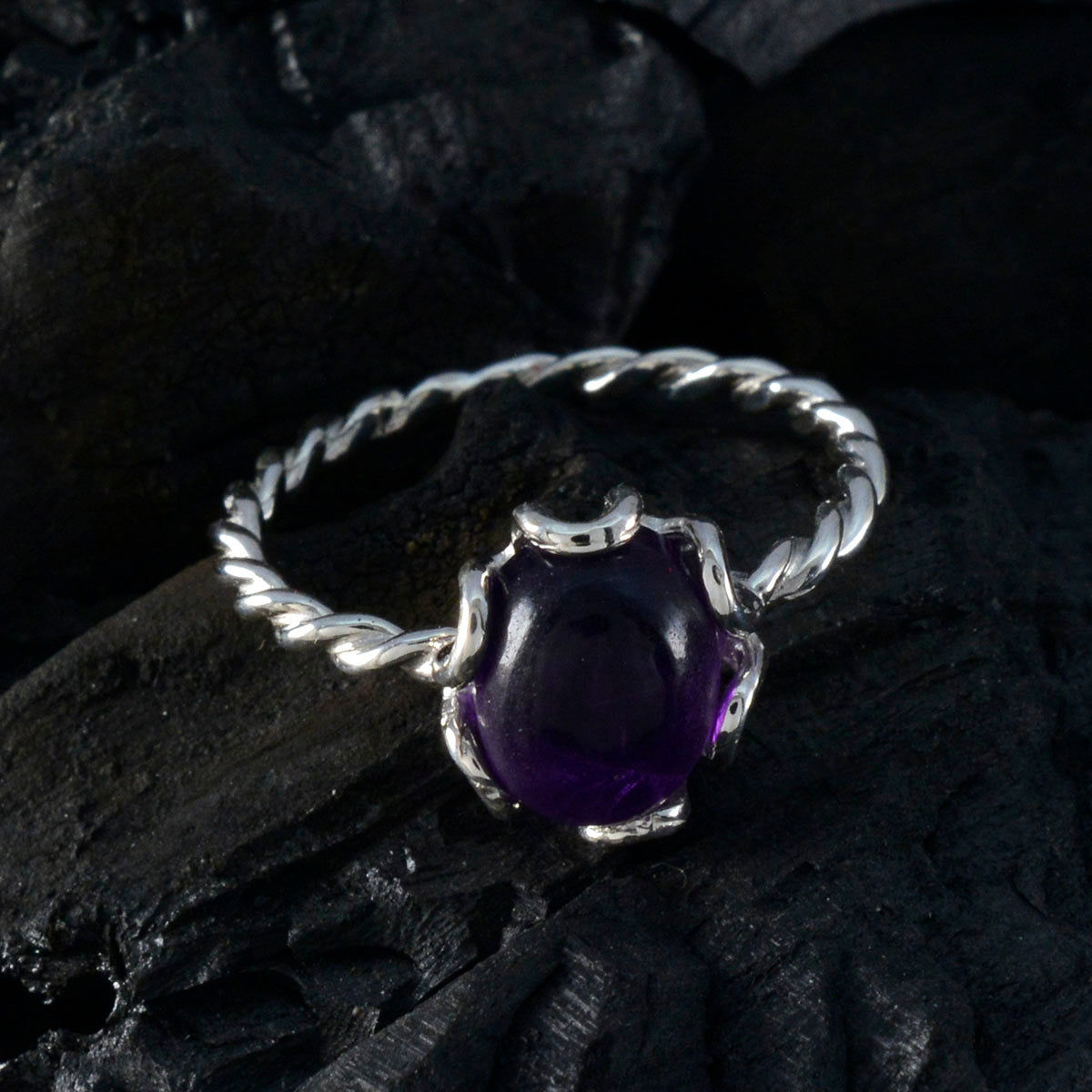 Amethyst Solitaire Japanese Silver Purple Gemstone Delicate Twist Ring Jewellery