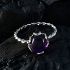 Amethyst Solitaire Japanese Silver Purple Gemstone Delicate Twist Ring Jewellery