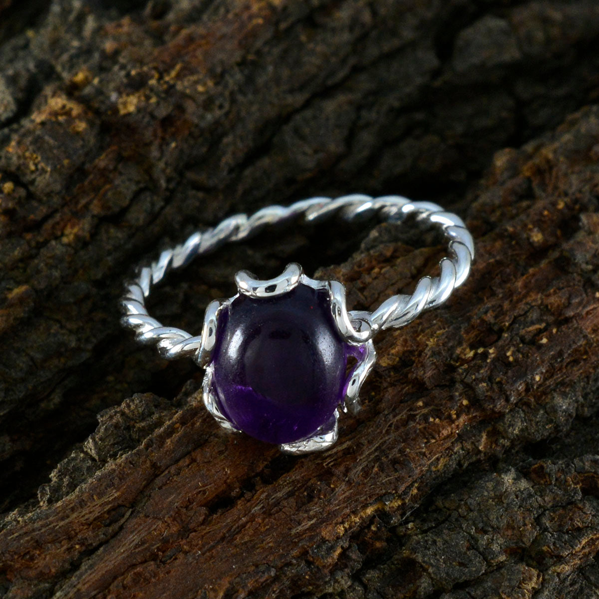 Amethyst Solitaire Japanese Silver Purple Gemstone Delicate Twist Ring Jewellery
