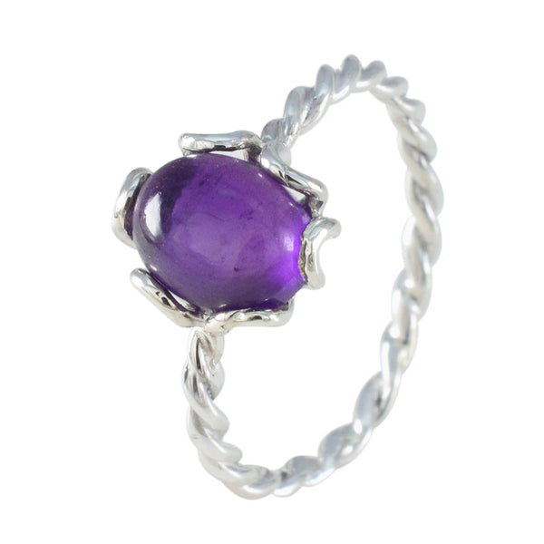 Amethyst Solitaire Japanese Silver Purple Gemstone Delicate Twist Ring Jewellery
