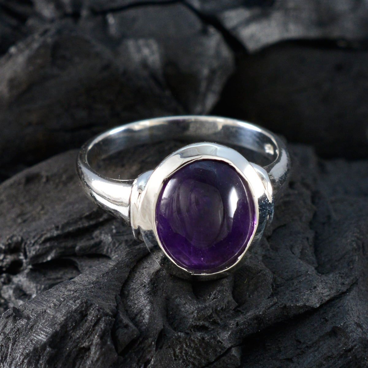 Amethyst Solitaire Egyptian 92.5 Silver Purple Gems Slim Heritage Ring Jewelry