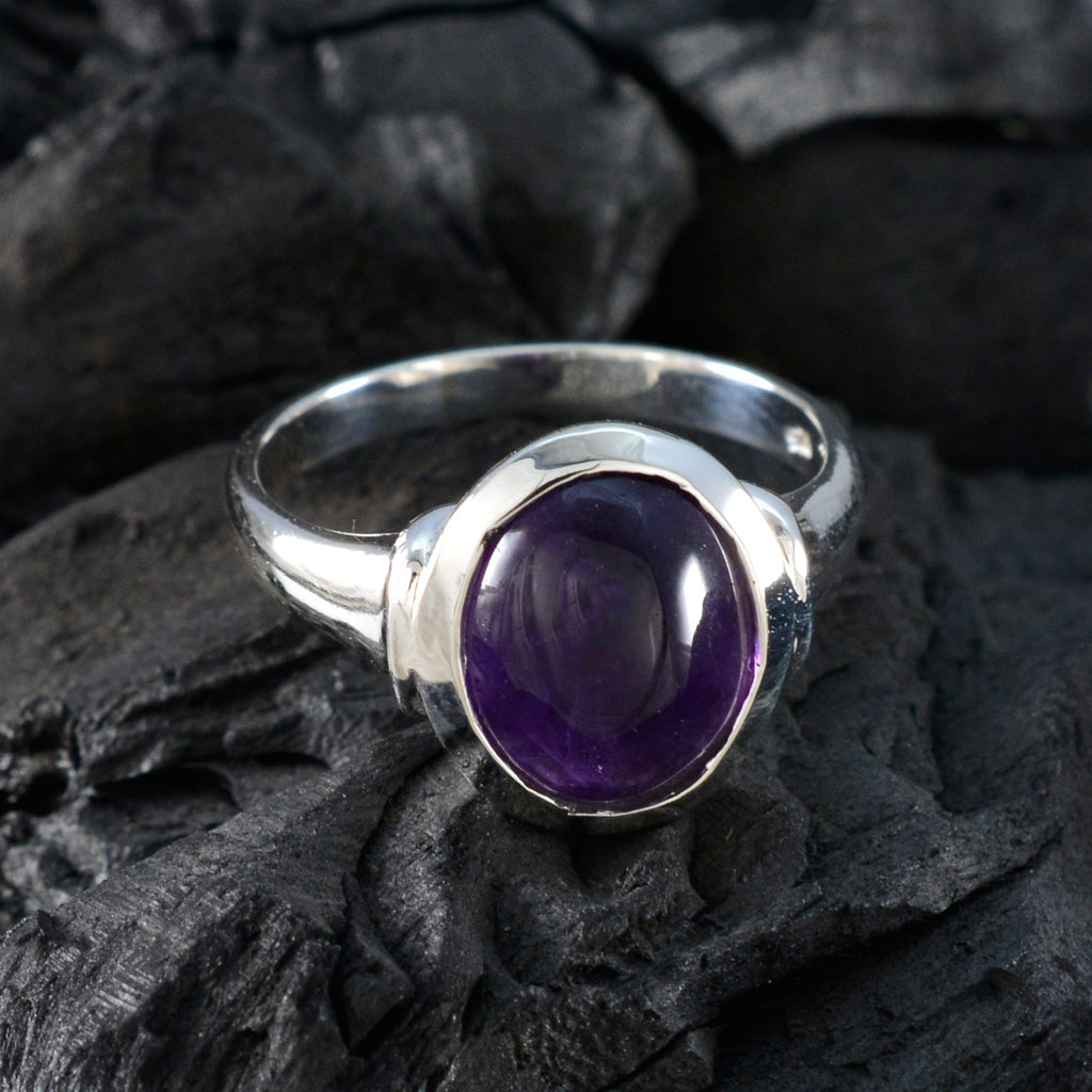 Amethyst Solitaire Egyptian 92.5 Silver Purple Gems Slim Heritage Ring Jewelry