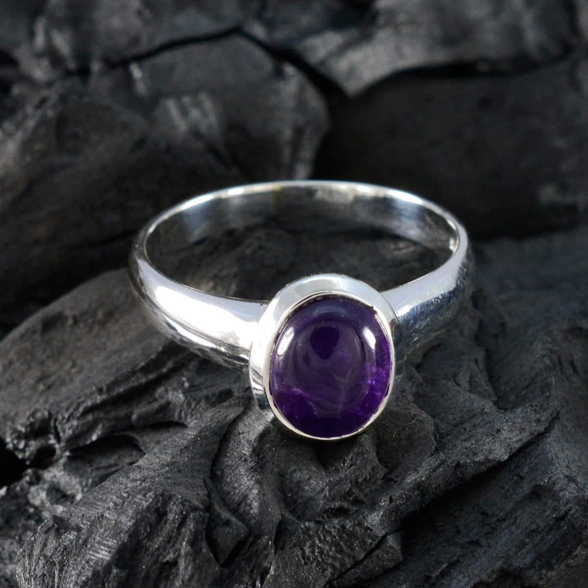 Amethyst Solitaire African 925 Silver Purple Gemstone Classic Graceful Ring Jewelry