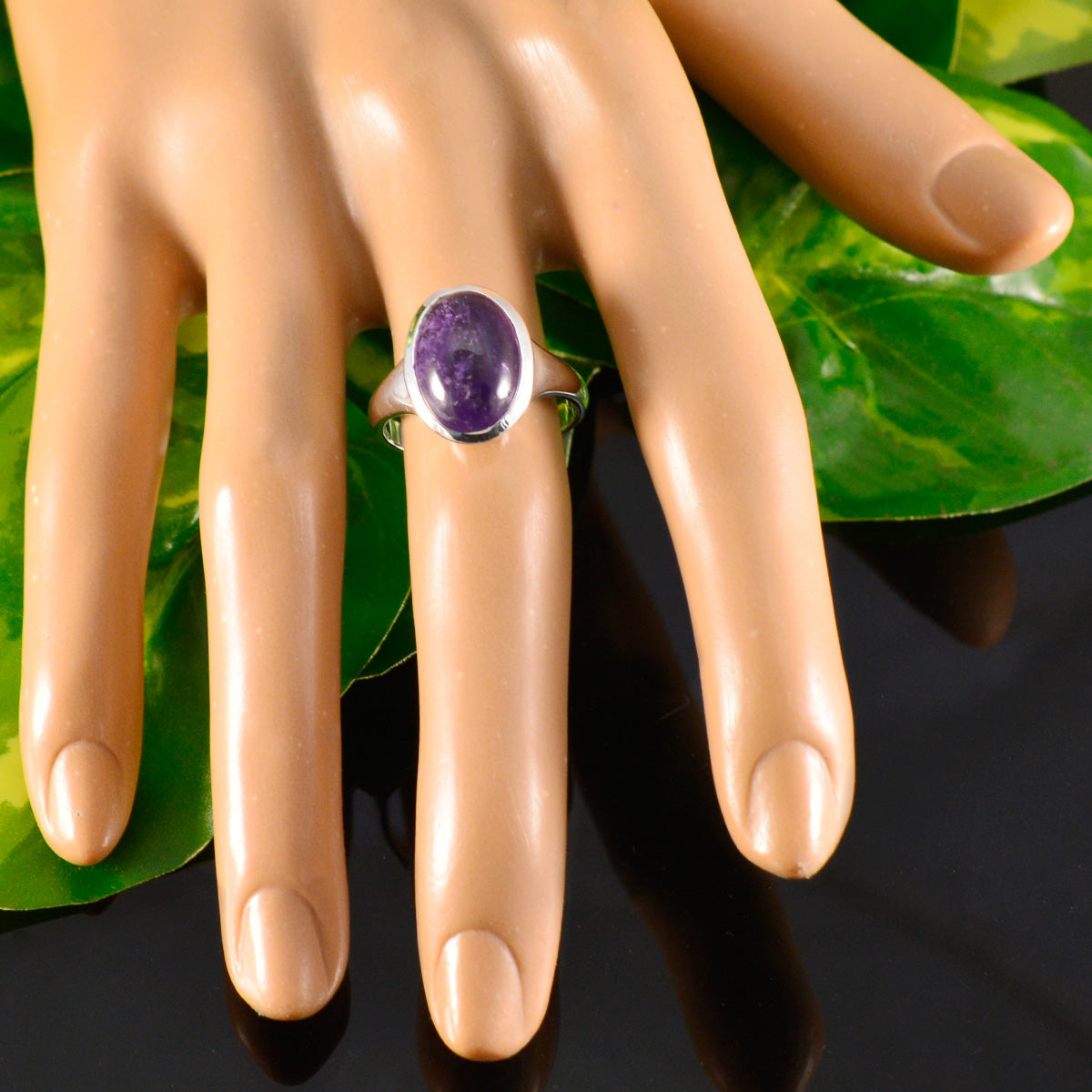 Amethyst Solitaire Egyptian Sterling Silver Purple Gemstone Minimal Abstract Ring Jewelry