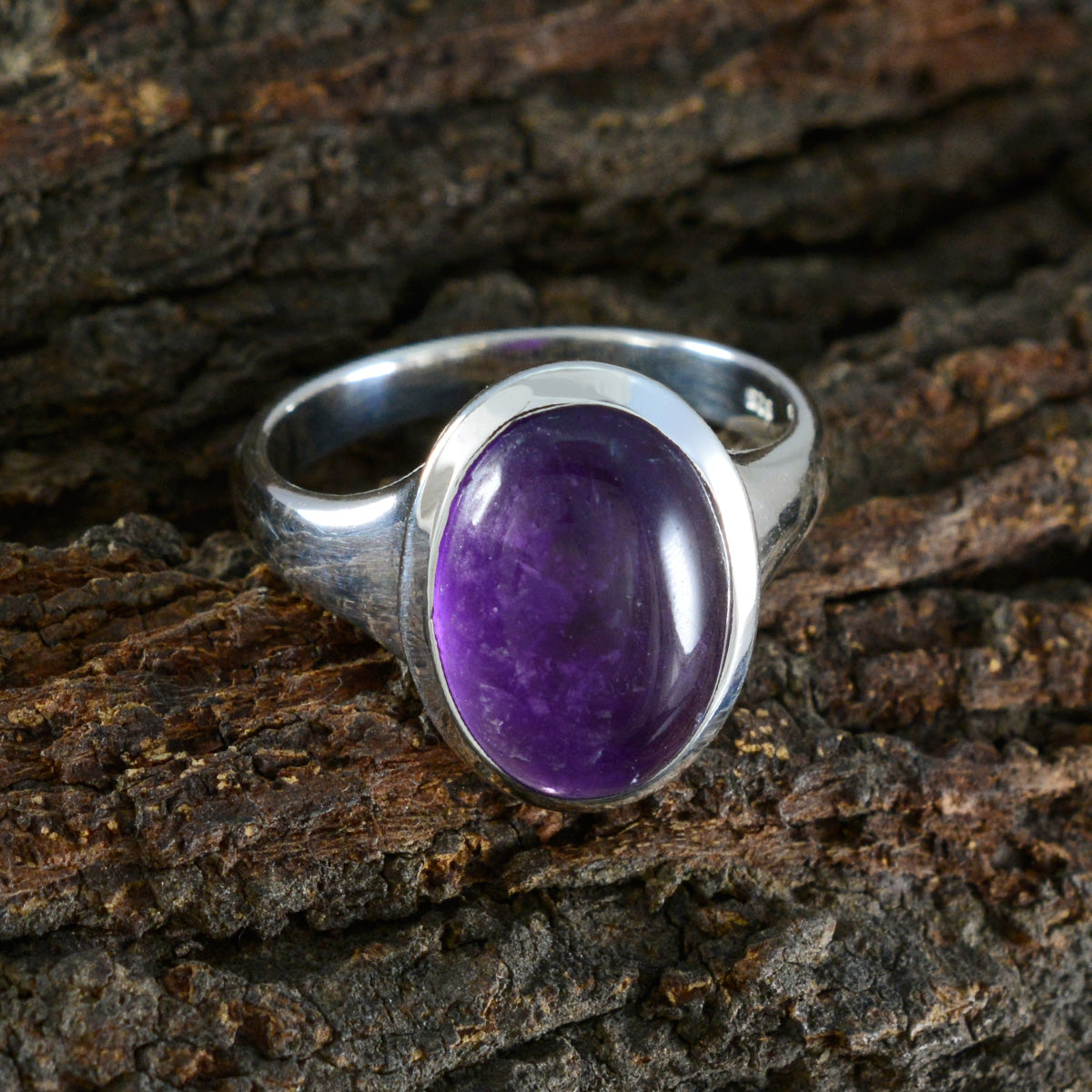 Amethyst Solitaire Egyptian Sterling Silver Purple Gemstone Minimal Abstract Ring Jewelry