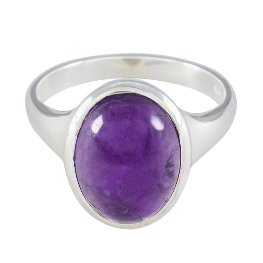 Amethyst Solitaire Egyptian Sterling Silver Purple Gemstone Minimal Abstract Ring Jewelry