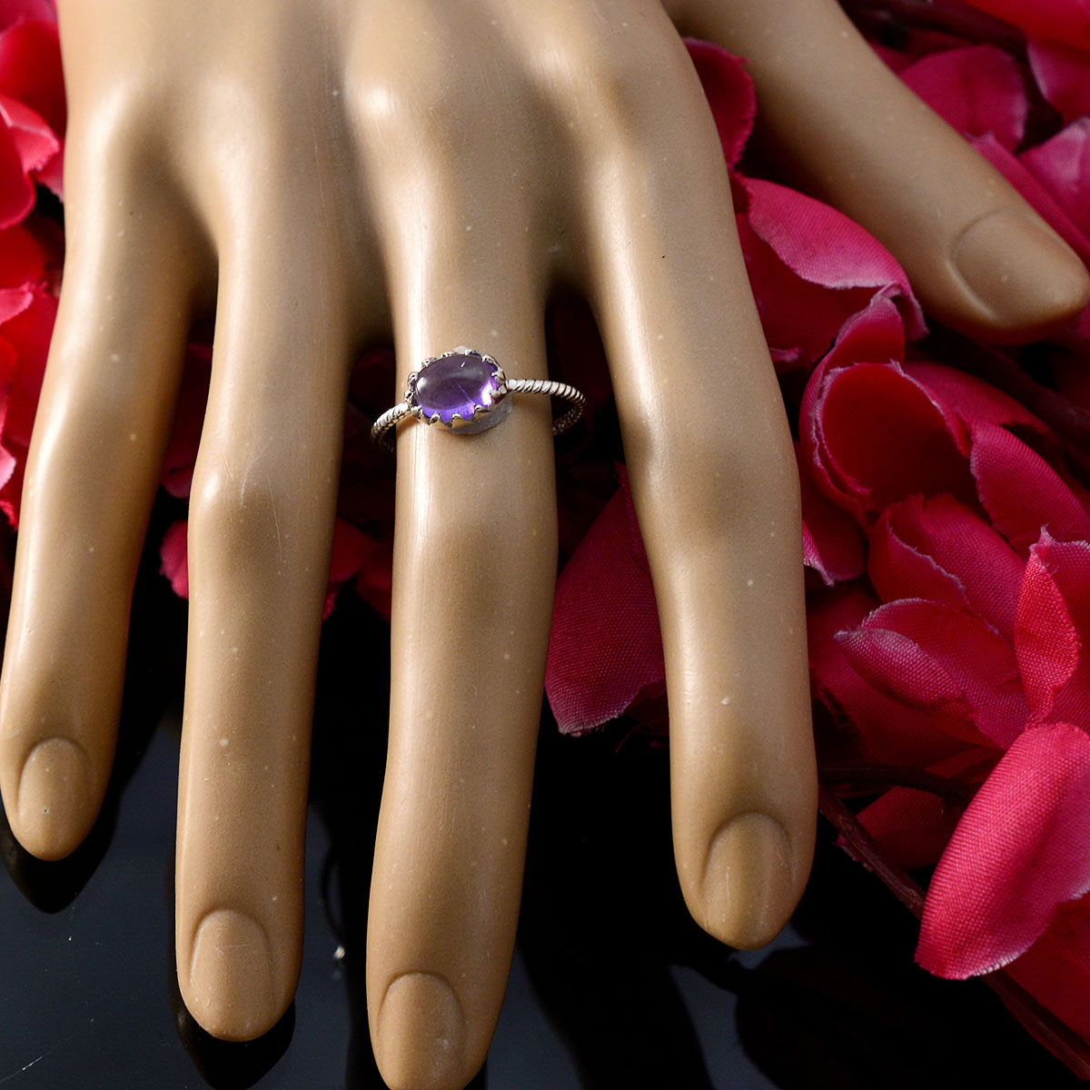 Amethyst Solitaire Korean 925 Sterling Silver Purple Gemstones Elegant  Twist Ring Jewellery