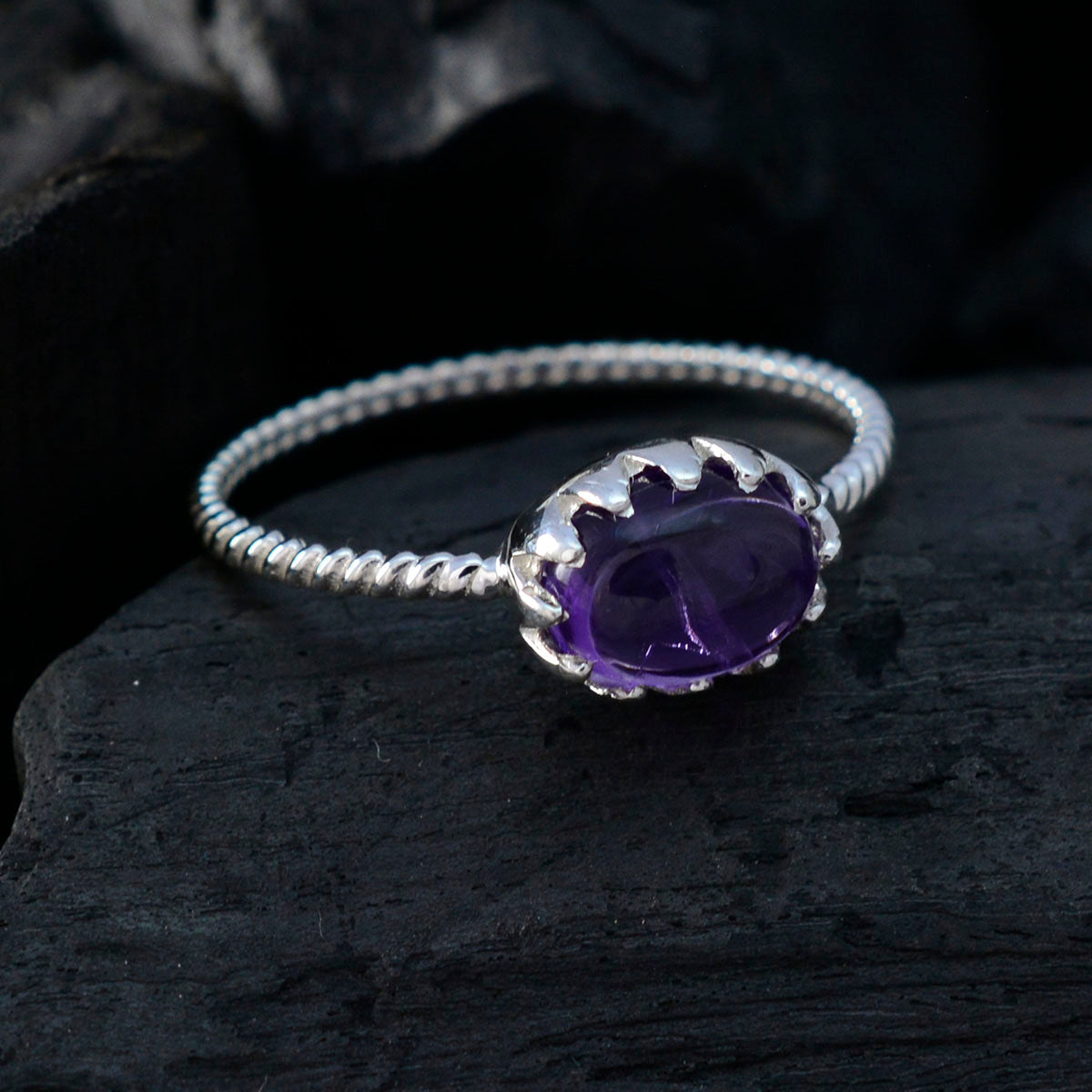 Amethyst Solitaire Korean 925 Sterling Silver Purple Gemstones Elegant  Twist Ring Jewellery