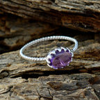 Amethyst Solitaire Korean 925 Sterling Silver Purple Gemstones Elegant  Twist Ring Jewellery