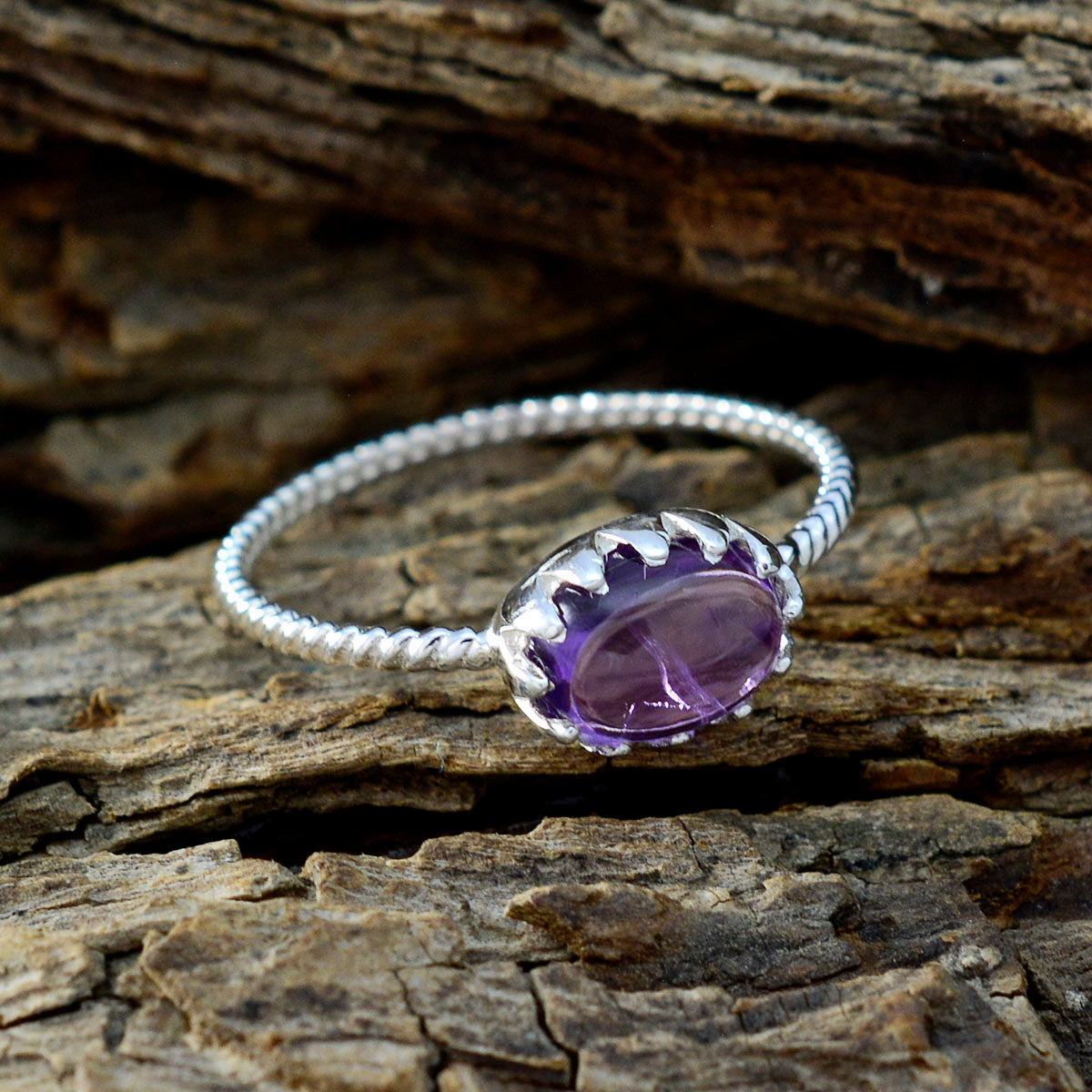 Amethyst Solitaire Korean 925 Sterling Silver Purple Gemstones Elegant  Twist Ring Jewellery