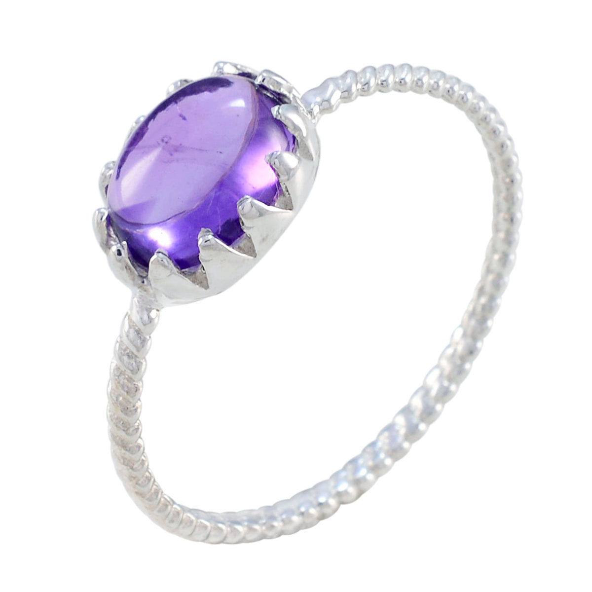 Amethyst Solitaire Korean 925 Sterling Silver Purple Gemstones Elegant  Twist Ring Jewellery