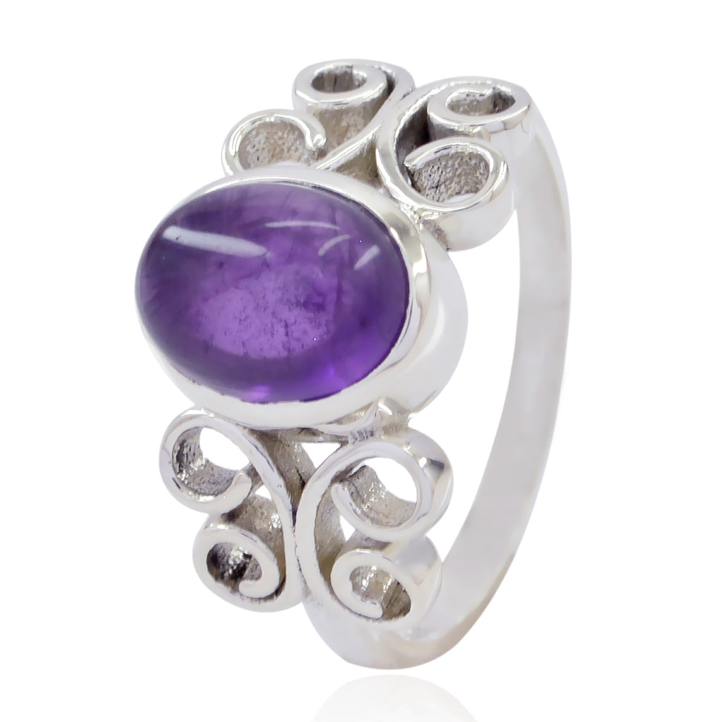 Amethyst Solitaire African Silver Purple Gemstone Slim Ethnic Ring Jewellery