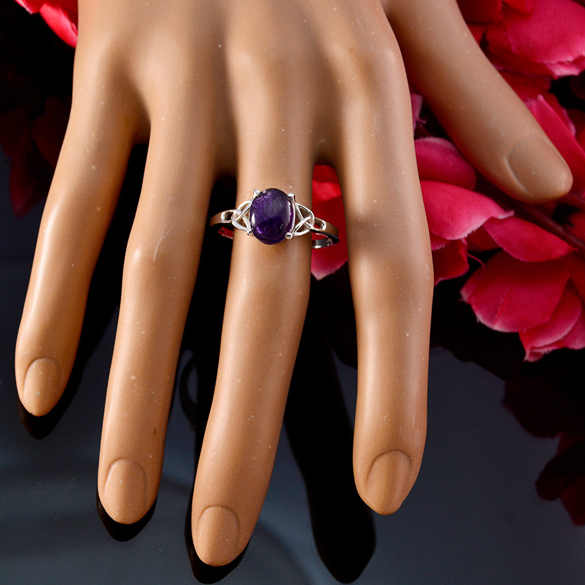 Amethyst Solitaire Japanese Sterling Silver Purple Gemstone Whisper thin Contemporary Ring Jewelry