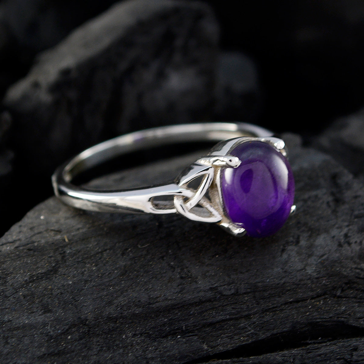 Amethyst Solitaire Japanese Sterling Silver Purple Gemstone Whisper thin Contemporary Ring Jewelry