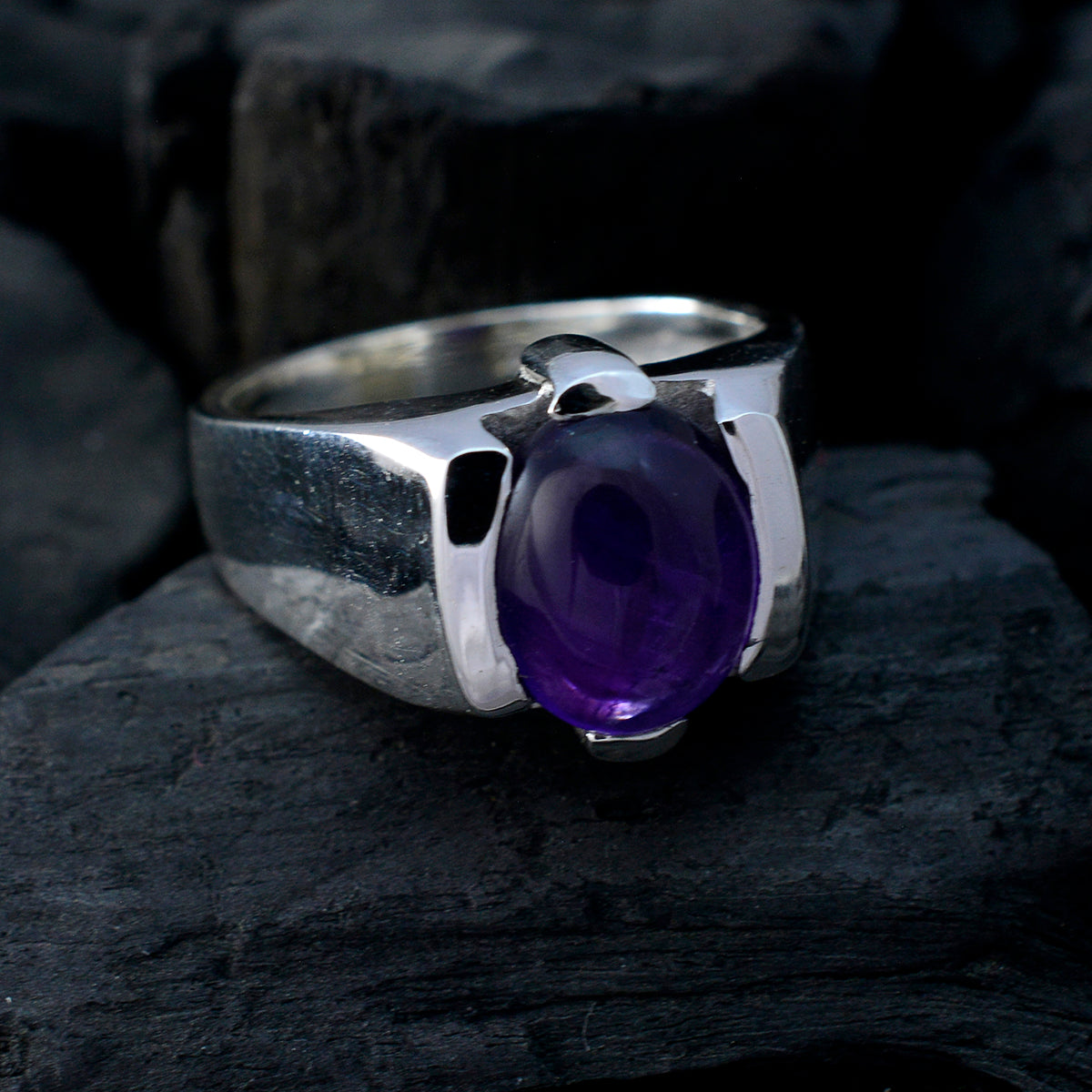 Amethyst Solitaire German 92.5 Silver Purple Gemstone Statement Artisan Ring Jewelry
