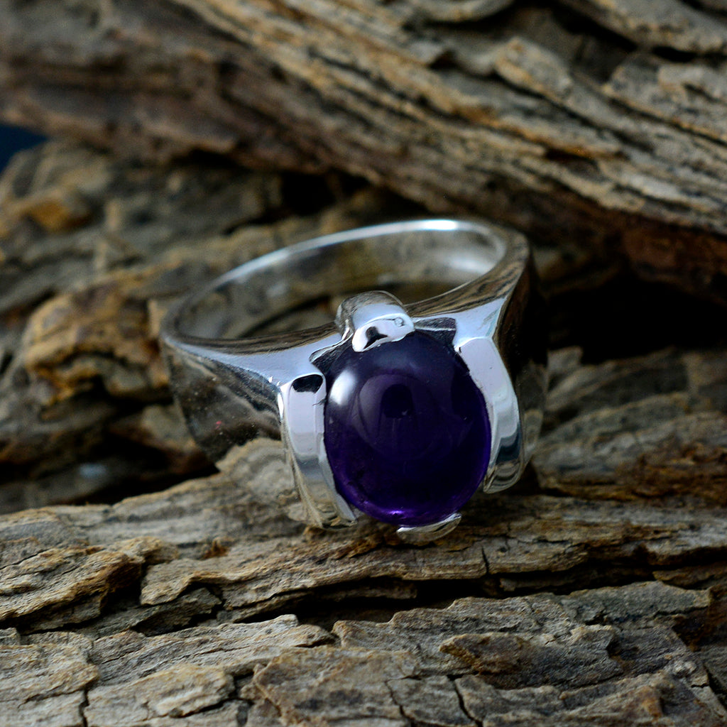 Amethyst Solitaire German 92.5 Silver Purple Gemstone Statement Artisan Ring Jewelry
