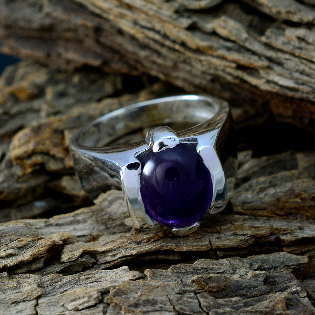 Amethyst Solitaire German 92.5 Silver Purple Gemstone Statement Artisan Ring Jewelry