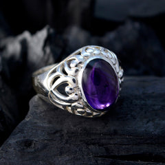 Amethyst Solitaire Italian 925 Sterling Silver Purple Gemstone Mid weight Filigree Ring Jewellery
