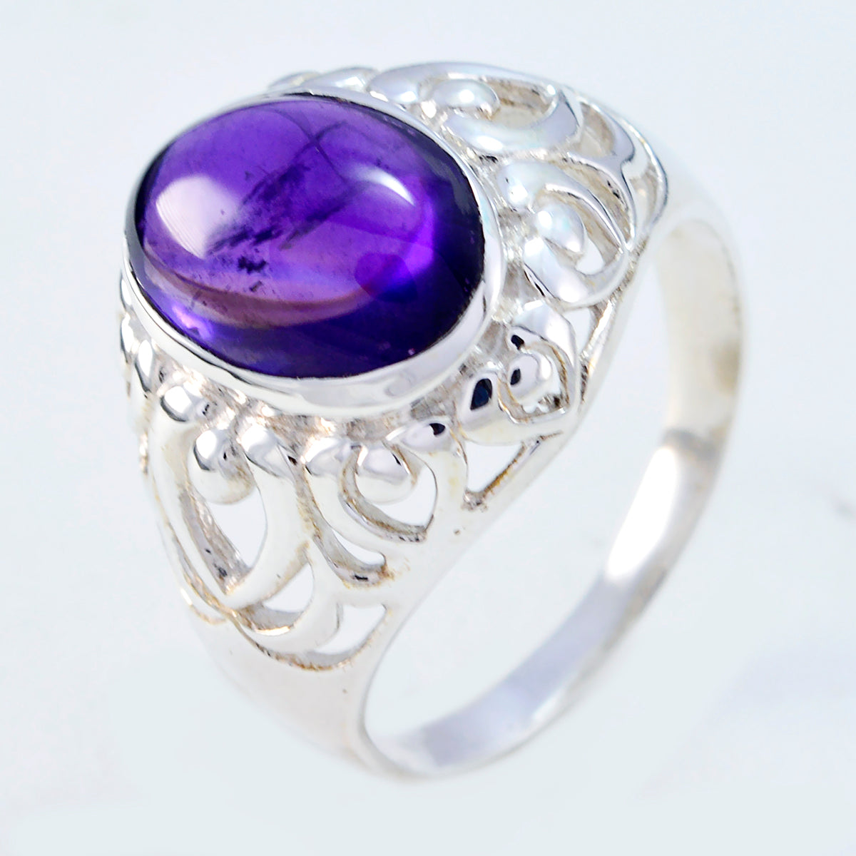 Amethyst Solitär Italienischer 925 Sterling Silber Lila Edelstein Mittelschwerer Filigranring Schmuck Zweitbild