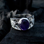 Amethyst Solitaire Middle Eastern Silver Purple Gemstones Mid weight Filigree Ring Jewelry